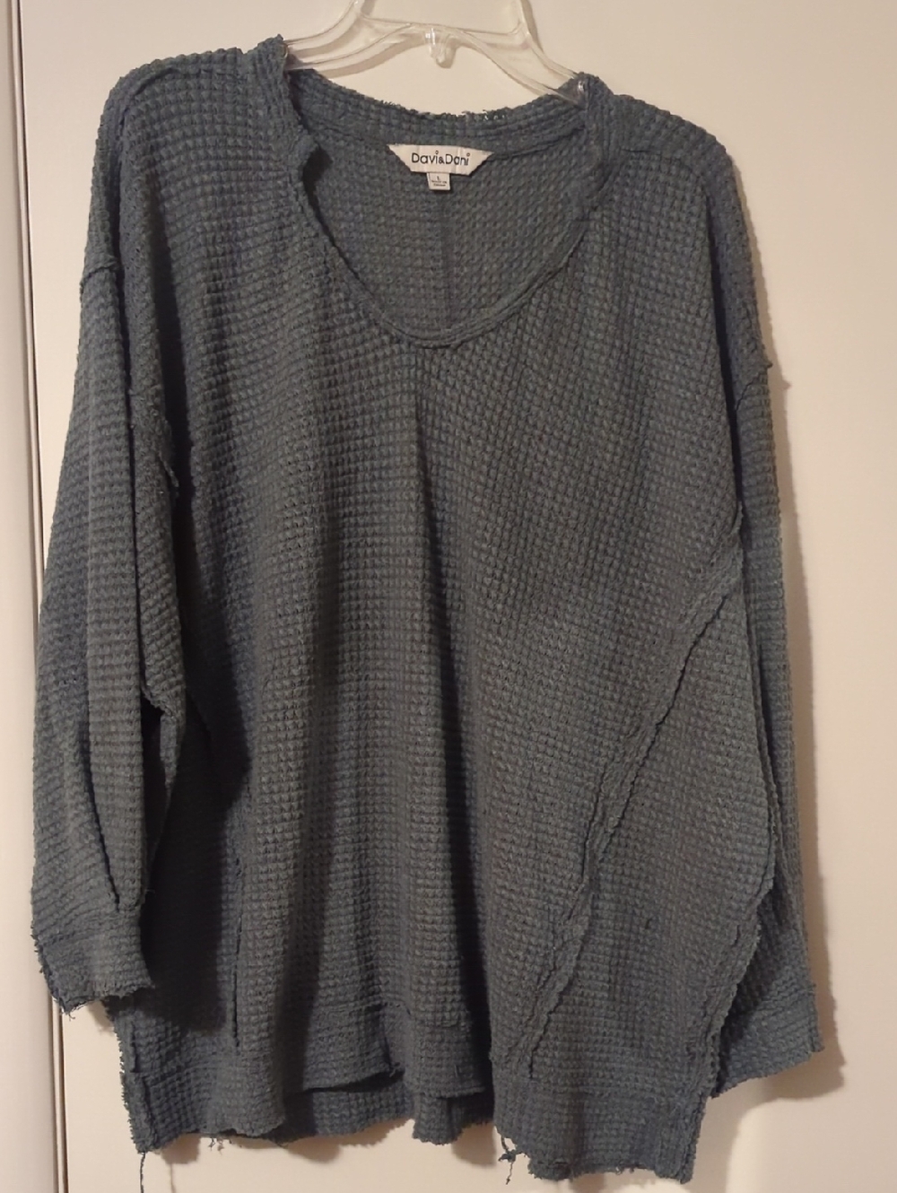 David & Dani Waffle Knit Pullover Sweater in Slate Blue